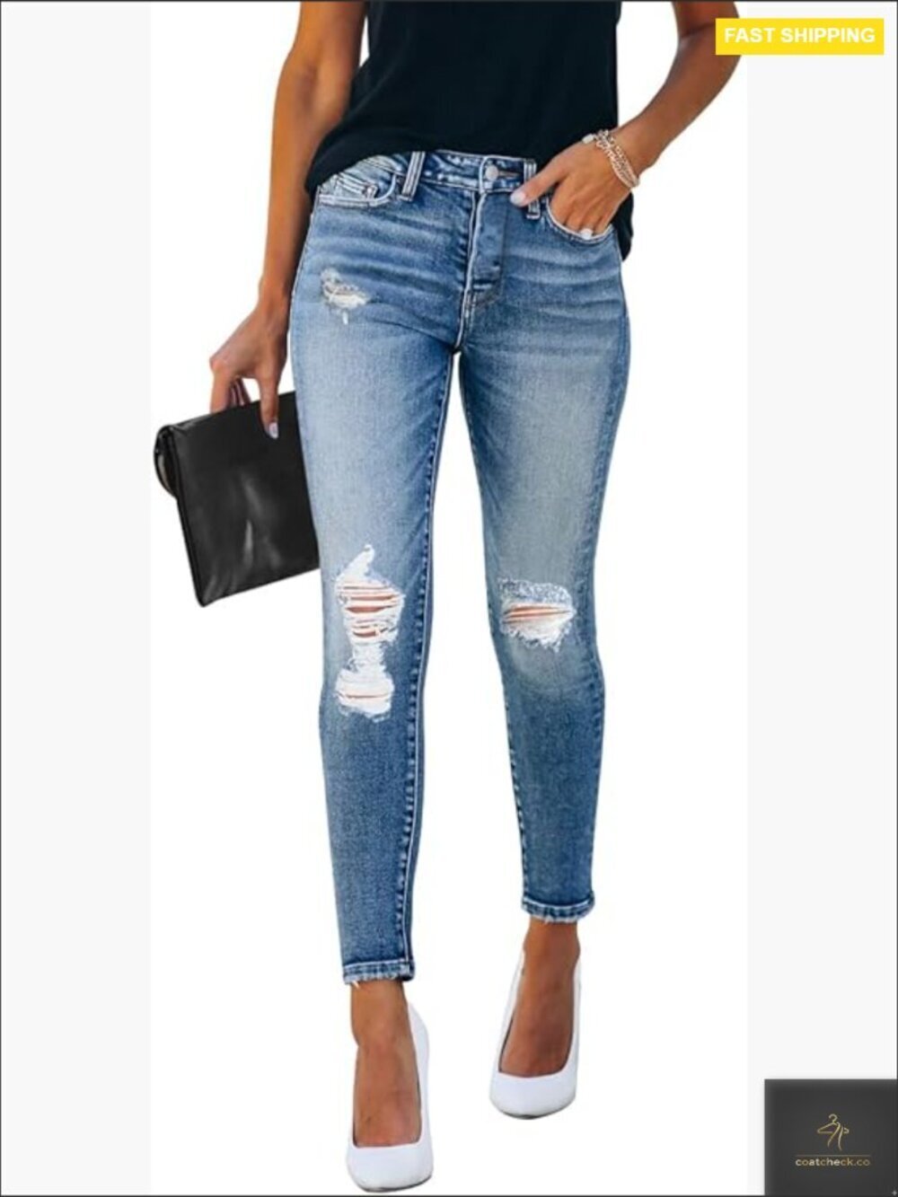 Skinny Ripped Jeans Distressed Stretchy Denim Pants Trendy Casual Wear